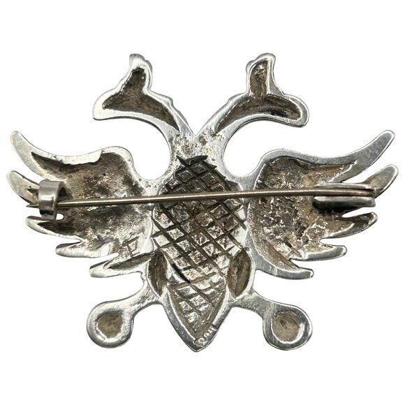 Vintage 800 Alpaca Silver Russian Imperial Eagle Double Headed Eagle Brooch Pin - Picture 4 of 6